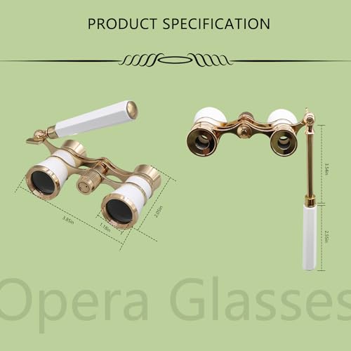 BLACKICE Opera Glasses, 3X25 Theater Binoculars, Mini Compact Opera Glasses with Adjustable Handle, Portable Binoculars for Women Adults Kids, Ideal for Concert Theater Opera (White with Handle)
