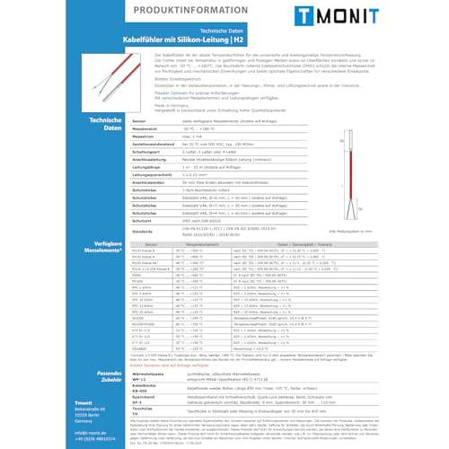 Temperature Sensor NTC 2.2 kOhm | 2 Metre Silicone Cable | Up to +200°C | Made in Germany | Temperature Sensor Sensor Cable Sensor Solar Sensor 2m Silikon-Leitung 1