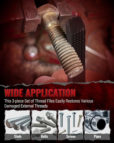 Reywoo 3-Pc Heat-Treated Thread Restorer File Set, Metric SAE UNC UNF 3 PC in UNC UNF Metric Sizes