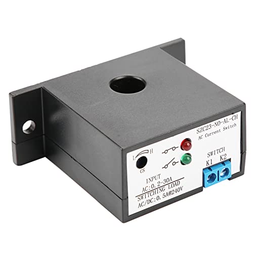 Current Sensing Switch, Adjustable Normally Open AC Detection Monitoring Switch with Self Powered 02 to 30A Range LED Indicator 2000V Isolation for Industrial Equipment ABS 1 Pack