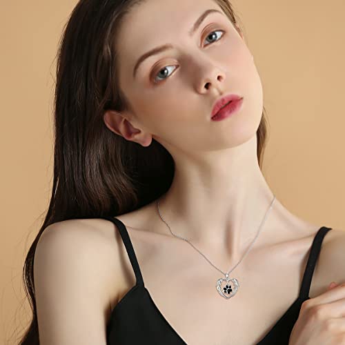Sterling Silver Dog Urn Necklace - Memorial Keepsake Cremation Jewellery for Women Dog Lovers Heart Dog Paw