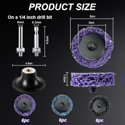 Pack of 18 CSD Discs, 2 Inch 2 in / 50 mm Purple / Blue / Black Sanding Discs | Coarse Cleaning Disc for Angle Grinder, Cleaning Disc Set for Surface Processing, Metal, Stainless Steel, Paint, Rust 50 mm, 18 pieces, 6 black, 6 blue, 6 purple