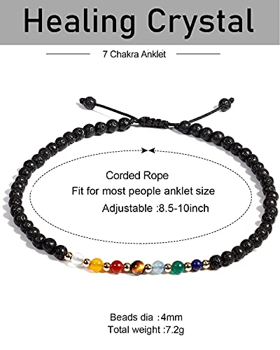 7 Chakra Ankle Bracelets for Women Beach Foot Healing Crystals Lava Rock Essential Oils Diffuser Worry Stone Energy Balancing Meditation Yoga gifts Lava Stone