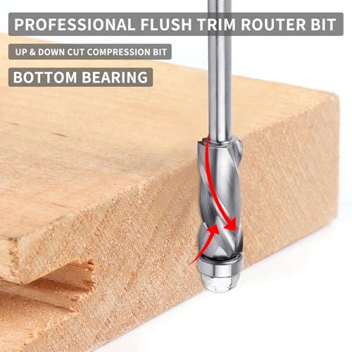 EANOSIC extra-long bottom bearing spiral flush trim router bit with 1/4-inch shank