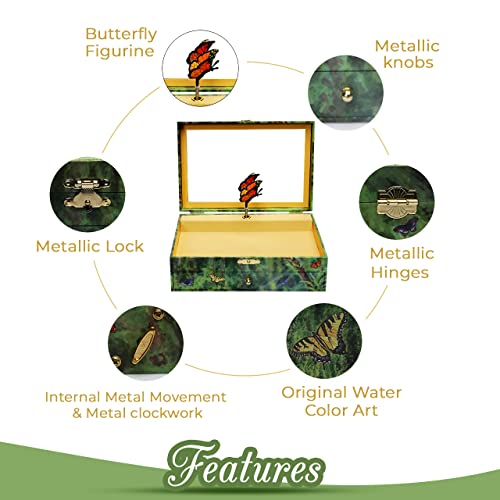 Enchantmints Musical Butterfly Jewelry Box Butterfly Spins to Music 3 Pullout Drawers