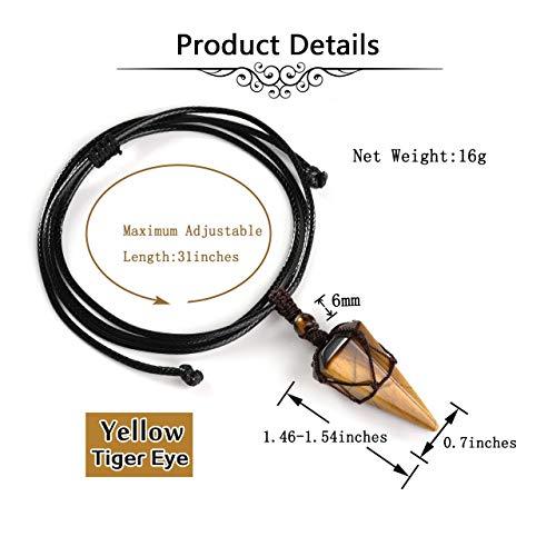 Top Plaza Mens Necklace, Gemstone Crystal Protection Pendant Necklace Yellow - Tiger Eye Stone