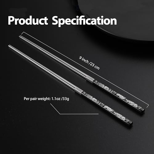 Phoenix Chopsticks Metal Reusable Chopsticks (Black - 5 Pairs) Black - 5 Pairs