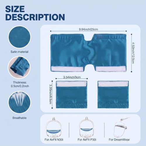 Satin Strap Covers, Silky Mask Frame Covers Pads Compatible with DreamWear or AirFit N30i/P30i Headband Cover Set Hair Protector (3, Navy) 3