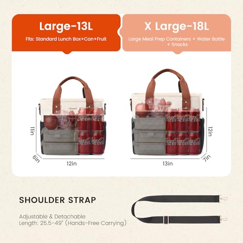 LOVEVOOK Insulated Lunch Box for Women,Large Adult Lunch Cooler Bag Women Black/White/Brown - Quilted Stitch 18L (Extra Large)