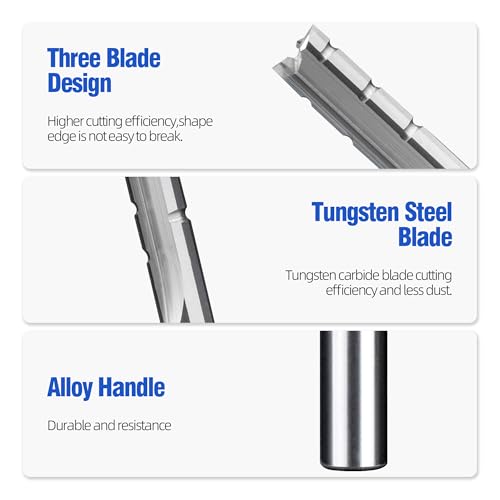 HUHAO TCT straight router bit with 1/2-inch shank, 3 flutes, and 38mm cutting depth for CNC wood milling