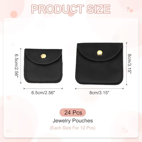 PATIKIL Velvet Jewelry Pouches, 24 Pcs Jewelry Packaging Gift Bags with Snap Button for Bracelet Rings Watch Necklace, (2"x2"/3"x3") Black