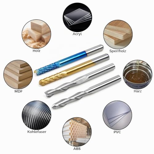 Twotrees 40-Piece CNC End Mill Set 3.175 mm (1/8 Inch) Shank | Carbide End Mill, Double-Edged Ball Mill, Two-Edged Spiral Mill & Corn Mill (Nano Blue & TiN Coated) Blue gold 3.175mm 1