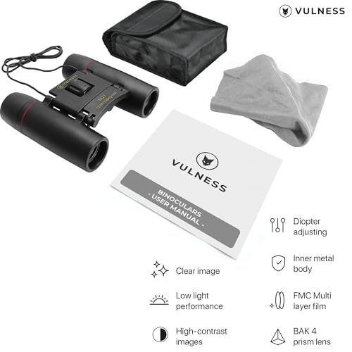 VULNESS Binoculars for Adults, Small Mini Travel Essentials, 8X21, Black