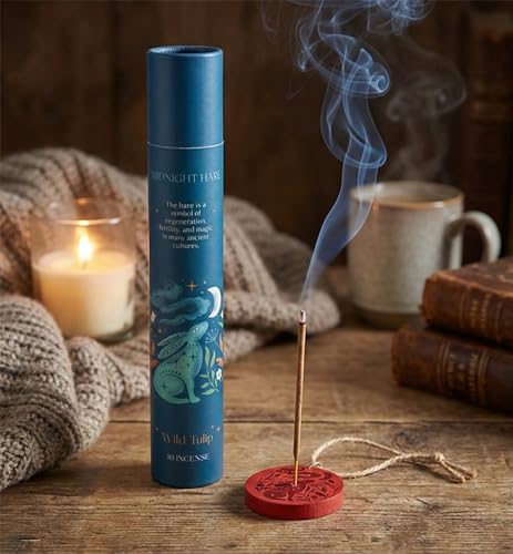 Pack of 2 Wild Tulip Incense Stick Gift Sets – 60 Sticks & 2 Wooden Holders – Midnight Hare Moon Gazing Design – Fresh Floral Home Fragrance Bundle