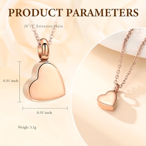 Cremation Jewelry Mini Heart Urn Necklace for Human Ashes for Women Men Memorial Ashes Keepsake Pendant Rose Gold