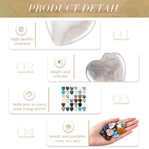 Nuenen 40 Pcs Heart Shaped Crystals Bulk, 1 Inch Polished Assorted Gemstones, Mini Love Pocket Hug Worry Stones for Anxiety Relief, Jewelry Making, Chakra Healing Gift for Class Thanksgiving(Stylish) Stylish