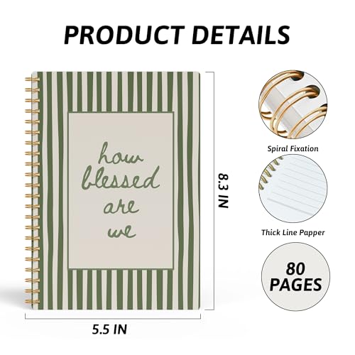 Green Striped Christian Bible Prayer Spiral Notebook Journal for woman, How Blessed Are We Religious Journal for Bible study Notebook, 5.5x8.3 Inch Green-How Blessed Are We