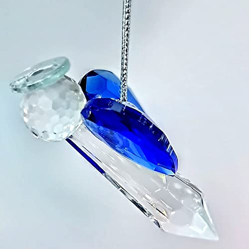 Blue Crystal Guardian Angel, Suncatcher Handmade 2.48 Inch Home Window Decoration Flower Car Chakra Crystal Rainbow Maker Guardian Angel Christmas Tree Ornament Blue