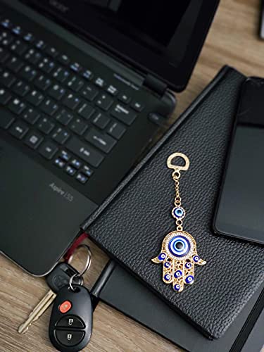 LUCKBOOSTIUM Hamsa Hand and Evil Eye Keychain with Crystal Rhinestones Gold Hamsa
