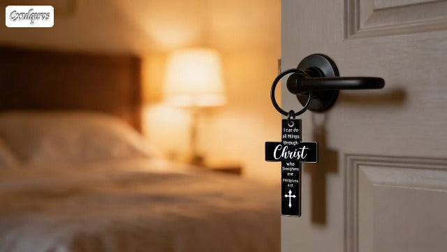 Christian Cross Keychain Inspirational Religious Gifts for Women Men Faith Black