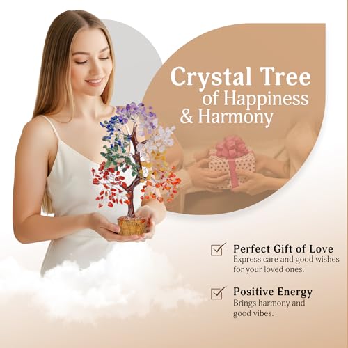 YATSKIA 7 Chakra Tree of Life - Crystal Tree for Positive Energy, Feng Shui Home Decor, Wire Bonsai, Crystal Decor - Spiritual Gift, Meditation #2 Chakra Tree (Silver Wire)