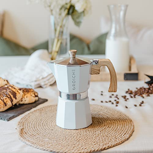 GROSCHE Milano Stovetop Espresso Maker Moka Pot 6 espresso Cup 9.3 oz White 6 espresso cups