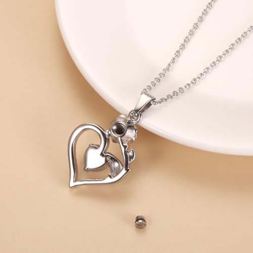Rose Flower Urn Necklace For Ashes For Women Mom Always In My Heart Cremation Memorial Jewelry With Different Color Crystals Dark Blue