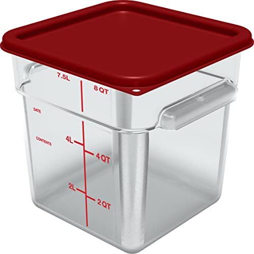 Carlisle FoodService Products Squares Square Food Storage Container Lid with Stackable Design for Catering, Buffets, Restaurants, Proprietary Blend, 6 To 8 Quarts, Red (Pack of 4) For 6-8 Quart Container (Pack of 4)