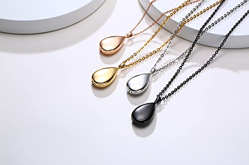 Rockyu Teardrop urn Necklaces for Ashes for Women Stainless Steel Simple Pear Shape Pendant Water Drop Keepsake Memory Dainty Necklace Chain 20 Inch Cremation Jewelry (Black)
