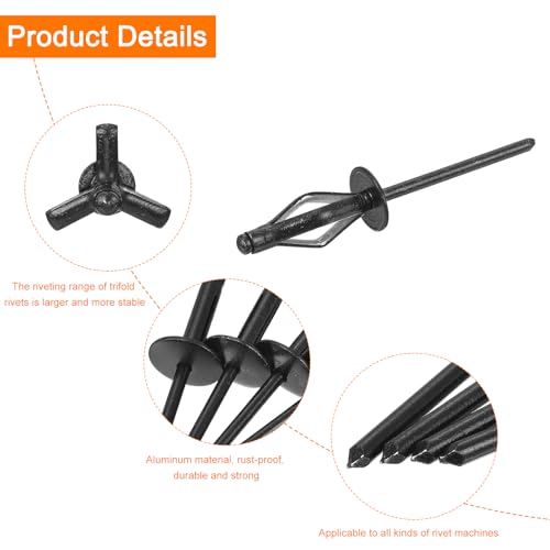 uxcell black aluminum 3/16 x 3/4 inch large head tri grip blind rivets, 60-piece pack