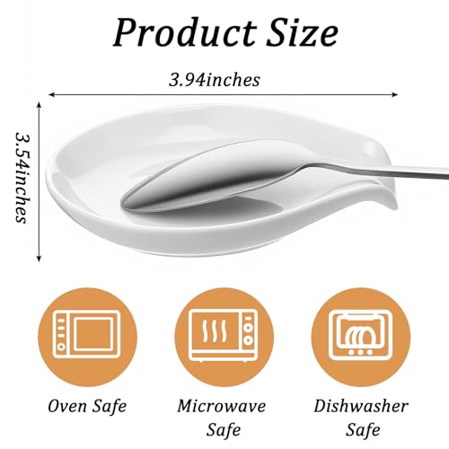 8 Pcs Ceramic Spoon Rest for Stove Top, White Porcelain Utensil Rest for Kitchen Counter, Kitchen Utensils Accessories, Dishwasher Safe, 3.94 x 3.54 Inches