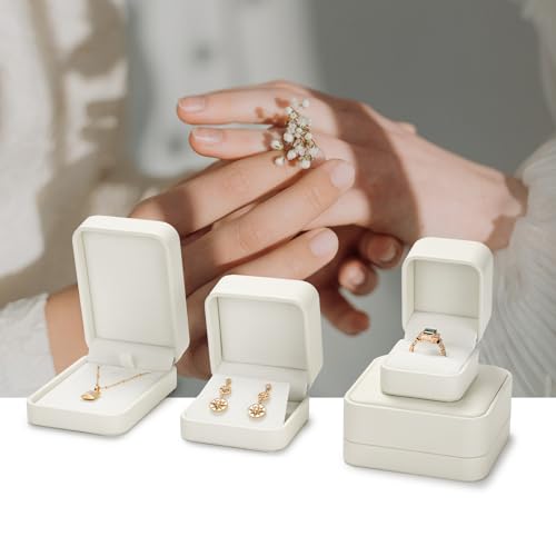 Oirlv Leather Jewelry Set Box Big Necklace Storage Case Jewelry Gift Box Creamy-white Big Necklace Box