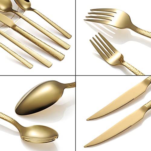 Silverware Set of 20 Stainless Steel Gold Flatware Set for 4 Kitchen Cutlery Sets Includes Forks Spoons Knives for Home Restaurant Hotel G20