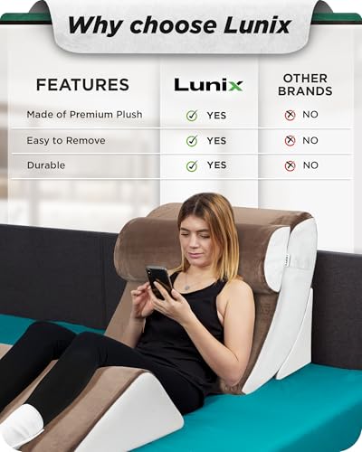 Lunix Replacement Cover for LX5 4pcs Wedge Pillow Set, Foam not Included - Brown/White 4pcs Almond Brown