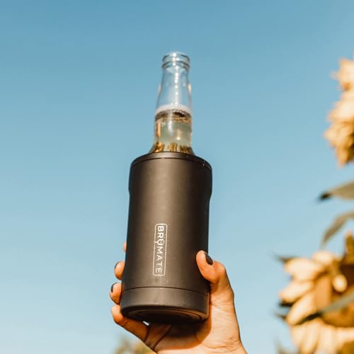 BrüMate Hopsulator Bott'l Insulated Bottle Cooler for Standard 12oz Glass Bottles | Glass Bottle Insulated Stainless Steel Drink Holder for Beer and Soda (Matte Black)