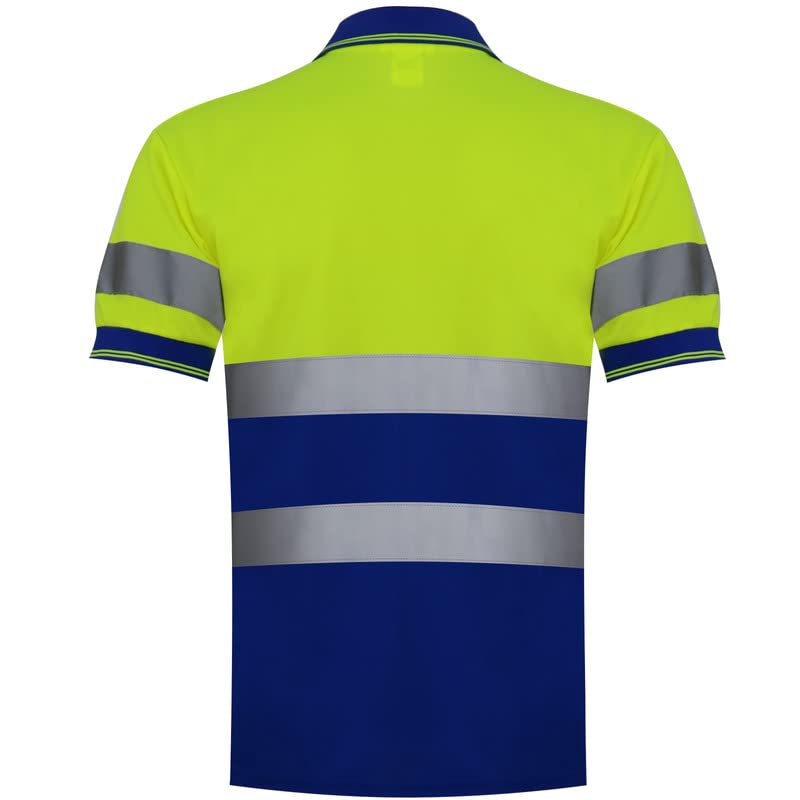 ZUJA Safety Hi Vis Polo Shirts Short Sleeve with Bright Visibility Tape Moisture Wicking Shirts Mens Construction Protective Workwear (Yellow&Blue,3XL)
