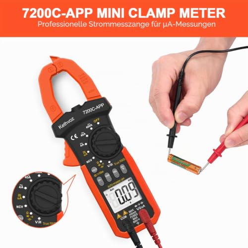 Bluetooth Clamp Meter, Kethvoz 4000 Counts TRMS Clamp Multimeter Auto Range Measurement 0-400A DC/AC Current Voltage Ohm Capacity Continuity NCV, Digital Clamp Ammeter