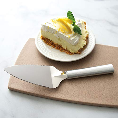 Silver RADA serrated pie server set of 2 for cake, pie, and pastry slicing, with a sleek and sturdy design.