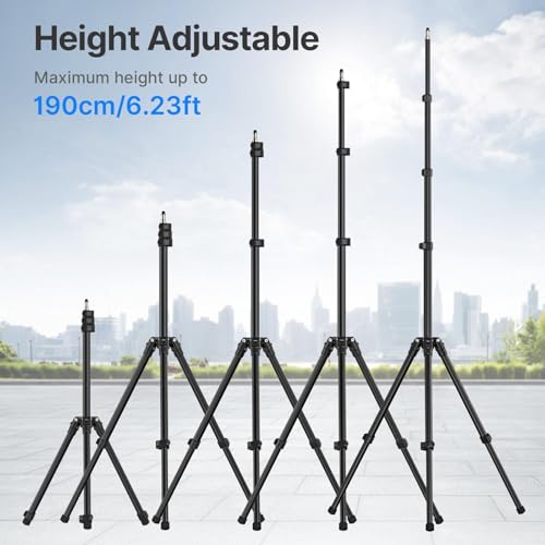 ULANZI Black Aluminum Light Stand, 6.32ft Extendable Tripod for Strobe Lights, Webcams, Cameras & Softboxes 6.3 ft