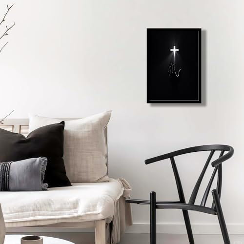 Wood Framed Christian Wall Art Redemption Faith Poster Cross and Hands Black and White Canvas Print Religious Painting Jesus Picture Home Living Room Decor 12x16 Inch Ready to Hang Framed Black Cross 12x16inch