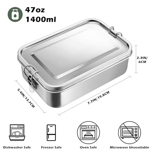 Leonyo 18/10 Stainless Steel 47oz Metal Bento Box with Divider, 2Pack 47.0 ounces 2