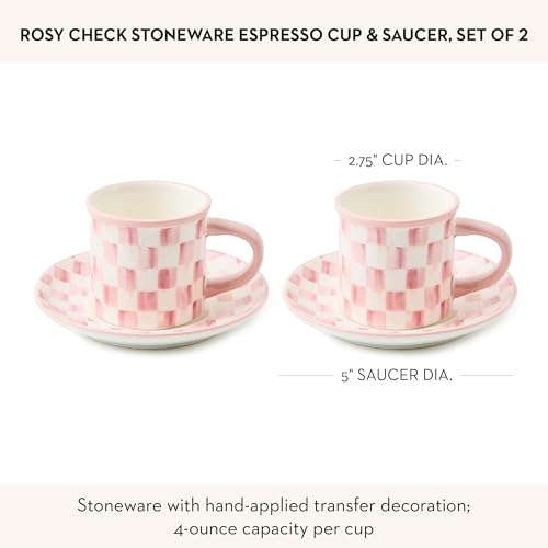 MACKENZIE-CHILDS Espresso Cup and Saucer Set, Pink-and-White Rosy Check