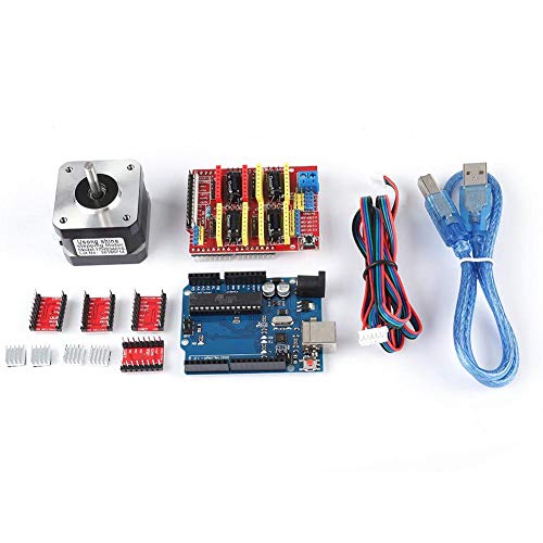 3D Printer Kits CNC Shield V3.0 + R3 Board + Nema 17 Stepper Motor + 4PCS A4988 Driver + Stepper Motor Controller Shield Kit with Heat Sink for Quimat