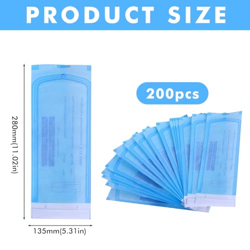 Pack of 200 self-sealing sterilisation bags: 135 mm x 280 mm disposable sterilisation bags, dentist sterilisation bags, sterilisation bags, self-sealing sterilisation bags