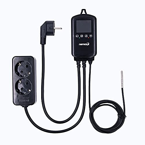NEMAXX NTP16 Socket Thermostat 230 V (3000 W/16 A) with NTC Sensor 2 m, Heating/Cooling Mode, Weekly Program, 2 Sockets