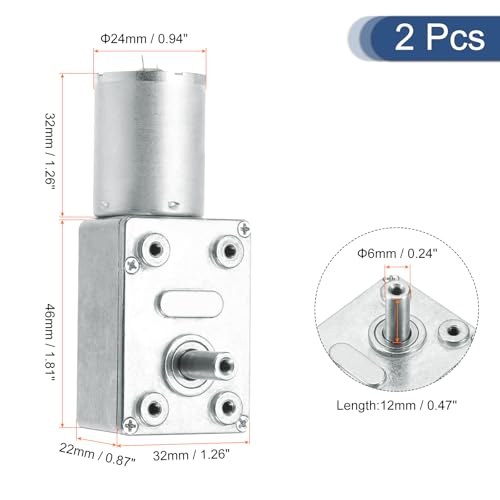 QUARKZMAN Pack of 2 DC 12 V 6 rpm reversible worm gear motor reduction motor 6 mm D-shaped shaft high torque gear box reduction electric motor for sweepers, printers, ovens | High Torque Gear Box Reduction Electric Motor, 6RPM, 6mm D-Shaped We...