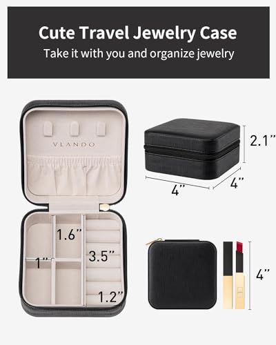 VLANDO Travel Jewelry Case, Compact Design, Necklace Hook, Anti-Tangle D.Black 6