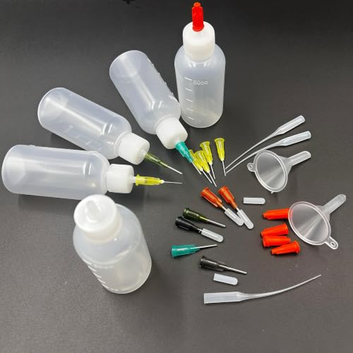 WHFRTNS 50ml translucent needle tip glue squeeze bottle with blunt metal precision applicator tips