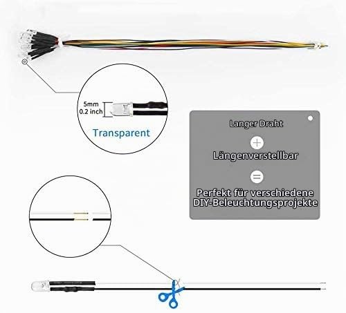 HUAZIZ Pack of 50 Pre-Wired LED, 12V Warm White, 5mm Diode Light with 20cm Cable