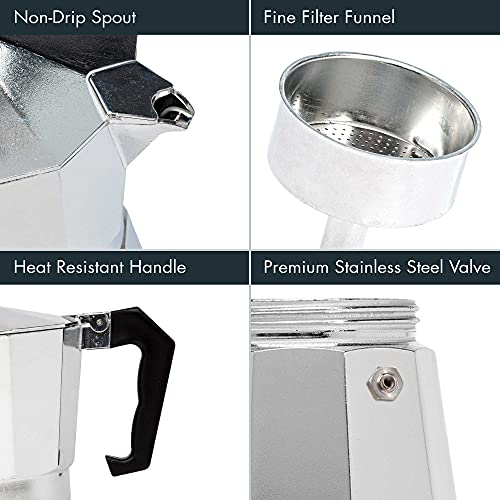 Primula Classic Stovetop Espresso and Coffee Maker, Moka Pot for Italian and Cuban Café Brewing, Greca Coffee Maker, Cafeteras, 1 Espresso Cup, Silver 1 Cup